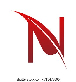 Vector Red Letter N Botanical Leaf Logo