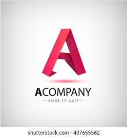 Vector a red letter origami logo, 3d icon for company. Use for identity, ad, alphabet 