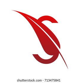 Vector Red Letter S Botanical Leaf Logo