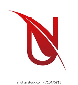 Vector Red Letter U Botanical Leaf Logo