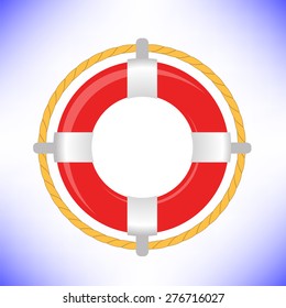 Vector Red Life Buoy Isolated on Blue Background