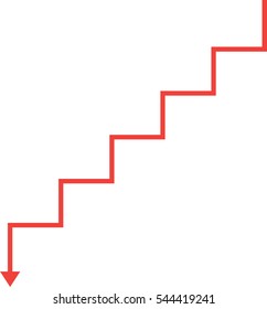 Vector red line arrow stairs pointing down.