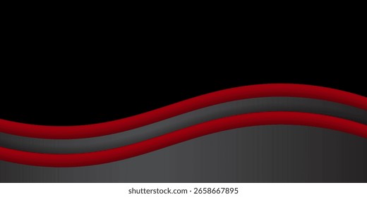 Vector red line background curve element with dark space for text and message design, overlapping layers, vector