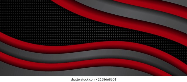 Vector red line background curve element with dark space for text and message design, overlapping layers