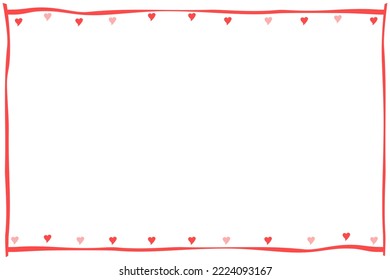 Vector - Red line border or frame with mini red hearts on white background. Can be use for any card, web, label, banner or brochure. Copy space for any text design. Valentine's.