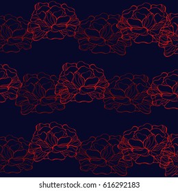 Vector red line expanding flowers pattern on dark blue background for fabric 