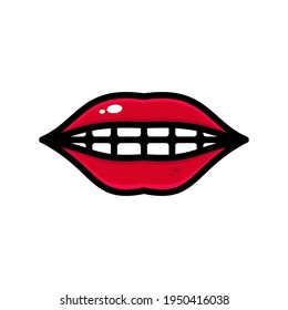 diseño de ilustración de labios rojos vectoriales. Los labios rojos con un contorno son adecuados para pegatinas, iconos, mascotas, logotipos, imágenes prediseñadas y otros fines gráficos