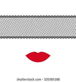Vector red lips and lace mask
