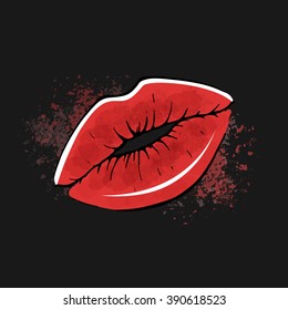 Vector red lips with watercolor spots on a black background