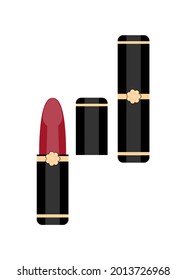 Vector red lipstick. Decorative cosmetics for the face. Women's cosmetics. Icon for the site. Clipart. Vector illustration of lipstick on an isolated background.