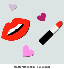 Vector red lipstick and lips