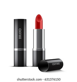 Vector Red Lipstick Package Design, Open And Closed Cap