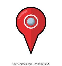 Vector Red location pointer with black border isolated white background