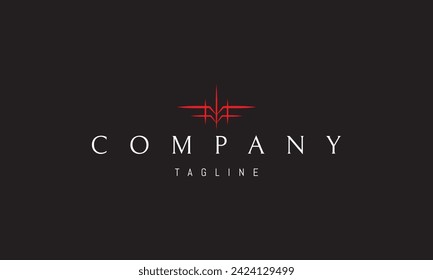 Vector red logo with an abstract image of airplane wings in a linear style.