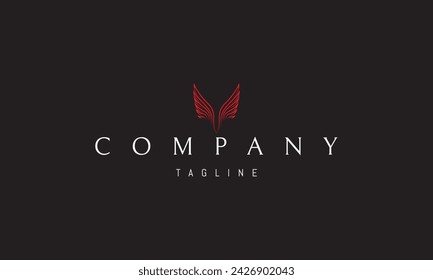 Vector red logo with an abstract image of wings with a pencil silhouette.