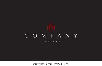 A vector red logo with an abstract image of a skyscraper made of sharp lines in the shape of the letter M.