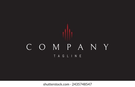 A vector red logo with an abstract image of five arrows rushing upward in the form of a skyscraper.