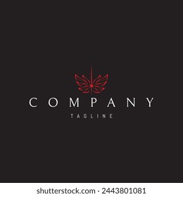 A vector red logo with an abstract image of wings made of leaves with a star in the middle.