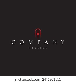 A vector red logo with an abstract image of a shining star against the backdrop of an arched passage.