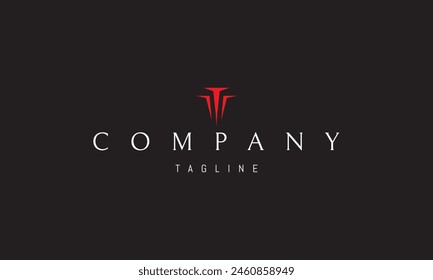 A vector red logo with an abstract image of three wedges in the form of a Greek column and the letter T.