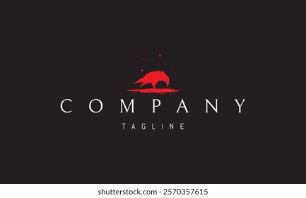 Vector red logo with an abstract image of a gloomy crow.