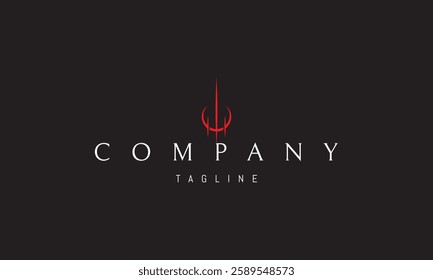 Vector red logo with an abstract image of a sword made of rays of light against the background of the moon.