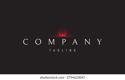A vector red logo featuring sun rays rising from the horizon, symbolizing new beginnings, hope, energy, and a bright optimistic future.