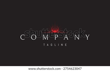 A vector red logo featuring sun rays rising from the horizon, symbolizing new beginnings, hope, energy, and a bright optimistic future.