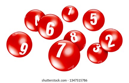 Vector red lottery / bingo ball number from 1 to 9 isolated