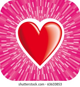 Corazón de amor rojo vectorial con fondo rosa brillante
