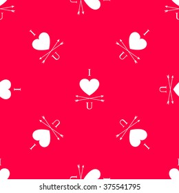 Vector red i love you seamless pattern with heart and arrows in modern hipster design. Love and romance design element.