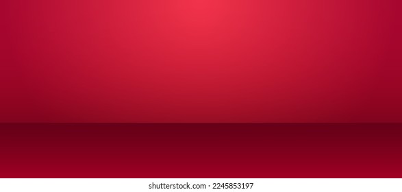 Vector red luxury 3d studio scene background. Beauty product platform. Realistic premium empty stage space. Women cosmetics advertising banner. Promotion horizontal backdrop. Minimalist showcase