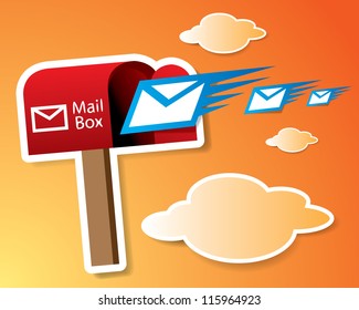 Vector red mailbox with express mails