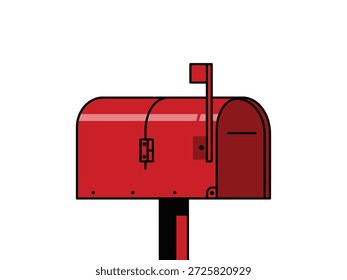 Icono de buzón rojo de Vector. Diseño curvo clásico y bloqueo. Ilustración vectorial limpia para el correo, la entrega, la comunicación, el servicio postal y los conceptos del hogar.