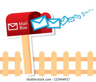 Vector red mailbox with mails