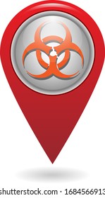 Vector red map marker  with symbol biohazard