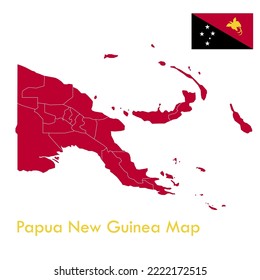 Vector Red Map Of Papua New Guinea Divided Each City And Territory Separately