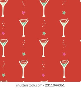 Vector Red Martini Glasses seamless pattern background.  Perfect for fabric, scrapbooking, wall paper projects and paper products. 