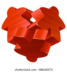 Vector red meeples in the shape of heart. Board games pieces isolated on white background. Concept of love by boardgames for community icon or geek t-shirt print