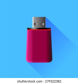 Vector Red Memory Stick Isolated on Blue Background.