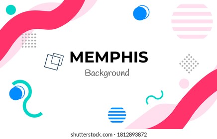 Vector red memphis background with abstract shapes design. White, blue, green, red. pink, and black color. Good for any background, banner, web, poster