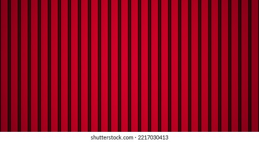 Vector red metal roof sheet wavy texture. Striped steel industrial wall. Vertical lines zinc fence. Plastic siding, front view. Metallic outside construction. Roofing plank seamless pattern