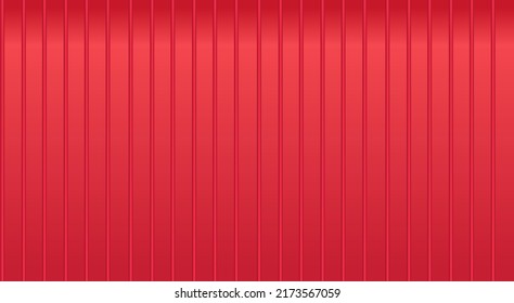 Vector red metal roof siding. Warehouse metal wall texture. Sea cargo container wall, top view. Iron waves panel, front side. Industrial construction zinc materials pattern. Corrugated board fence