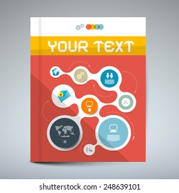Vector Red Modern Book or Brochure Cover Design - Infographics Template, Layout