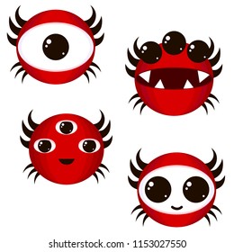 Vector red monster emotions. Illustration for cartoon,  decoration, texture, texture, gifts, paper, shop.