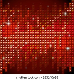 Vector red mosaic background with shiny rhinestones