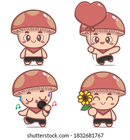 vector red mushroom in kawaii style