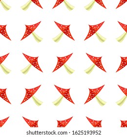 Vector Red Mushroom Seamless Pattern on White Background. Fly Agaric Set.  Poisonous Amanita Texture.