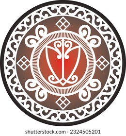 Vector red national Yakut circle. Round pattern of the indigenous peoples of the north, tundra, Chukchi, Nenets. Ethnic ornament of Siberian people