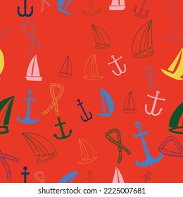 Vector red nautical themed seamless repeat pattern. Use for fabric, wallpaper, digital scrapbooking, etc.